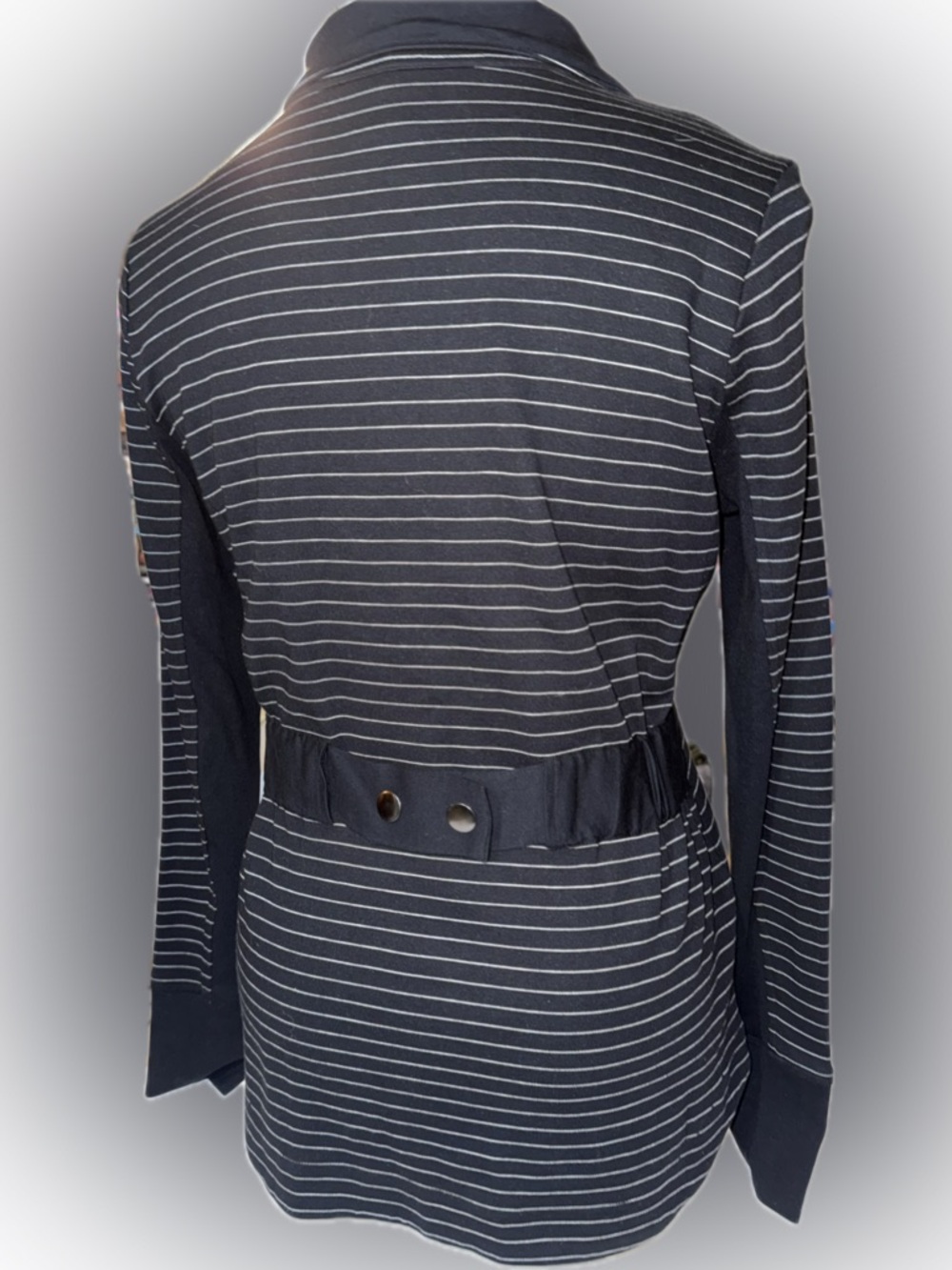 CAbi Chelsea Chic Fall 2017 Chalk Stripe Sprint Jacket in Black and White - Picture 7 of 12